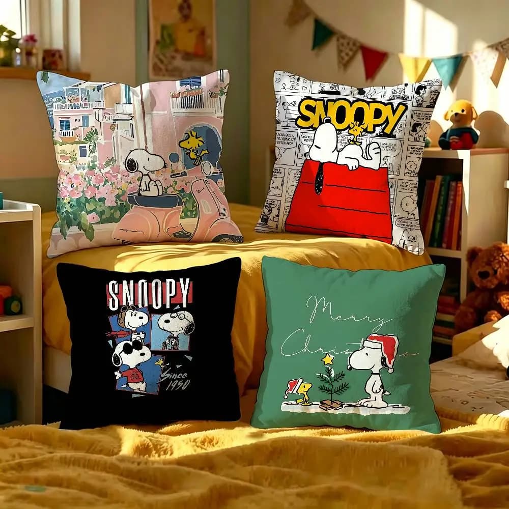 The S-Snoopys Show Cartoon Pillow Covers Cartoon Sofa Decorative Home Double-sided Printing Short Plush Cute Cushion Cover