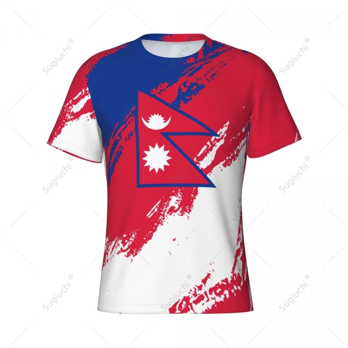 Maglietta sportiva attillata da uomo e da donna con nome personalizzato e colori della bandiera del Nepal, per tifosi di calcio.