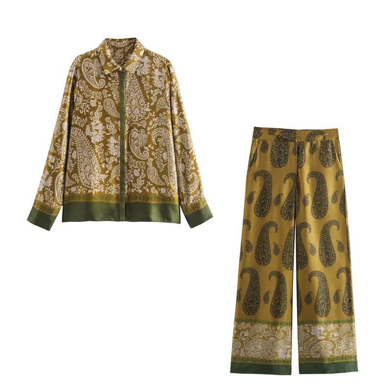 Pantaloni di piume scozzesi a maniche lunghe Set da 2 pezzi Pigiama da donna Camicette con risvolto Abiti da notte Pantaloni dritti a vita alta Set pigiama