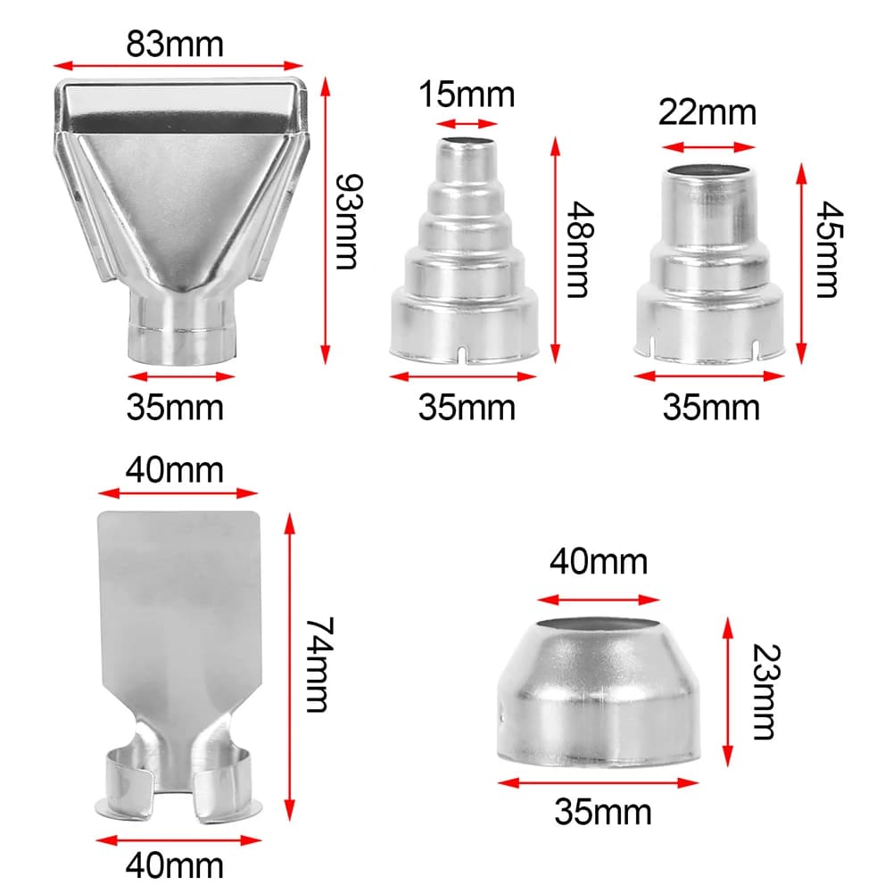Kit 5 Ugelli per Pistola Termica, Diametro 35mm, Universali in Acciaio Inox per Stazioni di Saldatura e Soffiatori ad Aria Calda