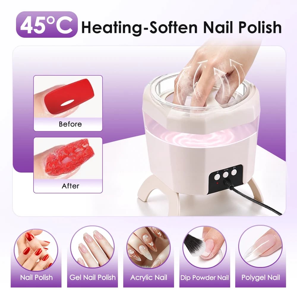 Electric Gel Nail Remover Machine 2-in-1 UV Lamp Nail Dryer with Fan 45℃ Heated Soak Off Bowl Foldable Manicure Pedicure Tool