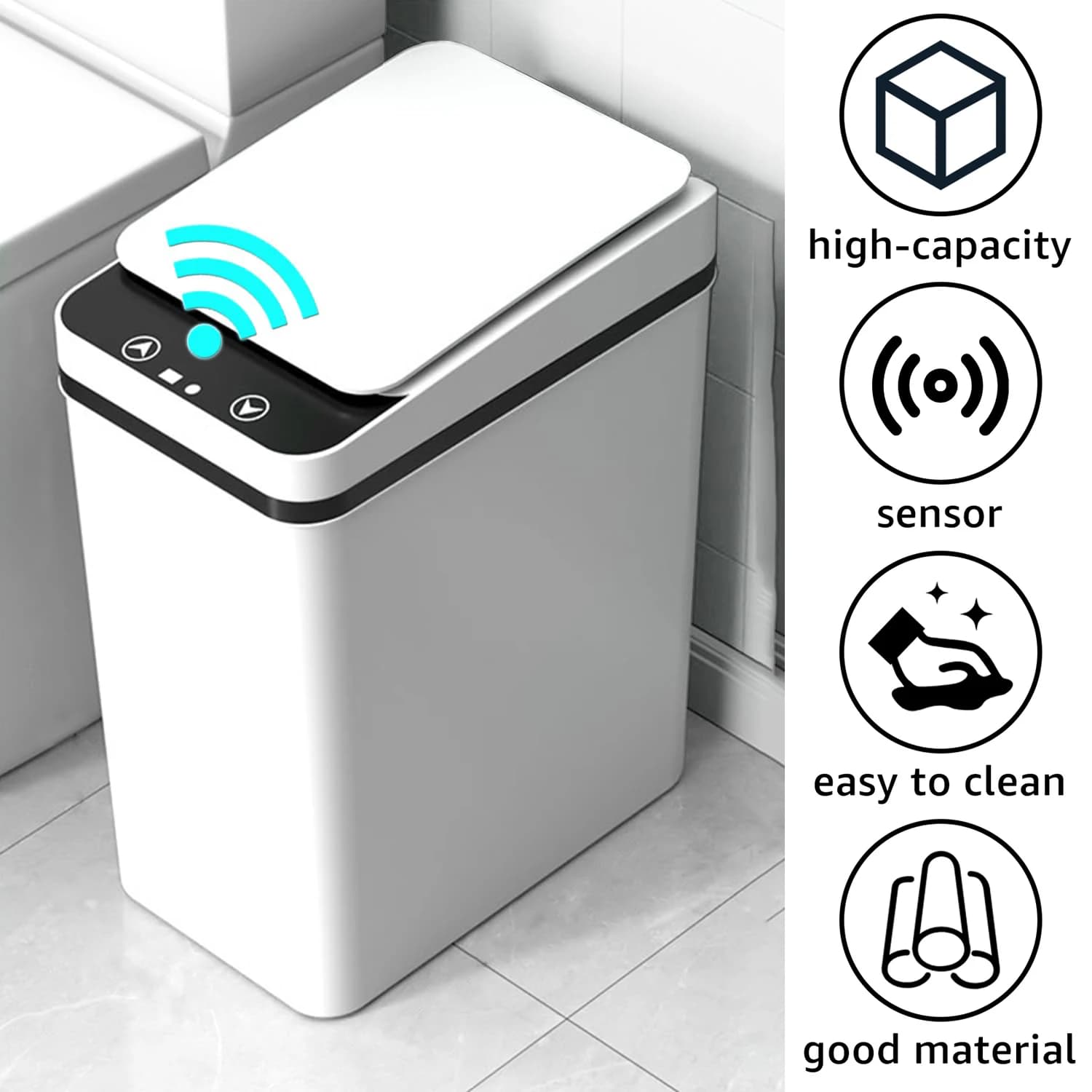 Pattumiera con sensore automatico 12L Sensore di movimento a infrarossi touchless Pattumiera intelligente per cucina Bagno Cestino per rifiuti impermeabile NUOVO