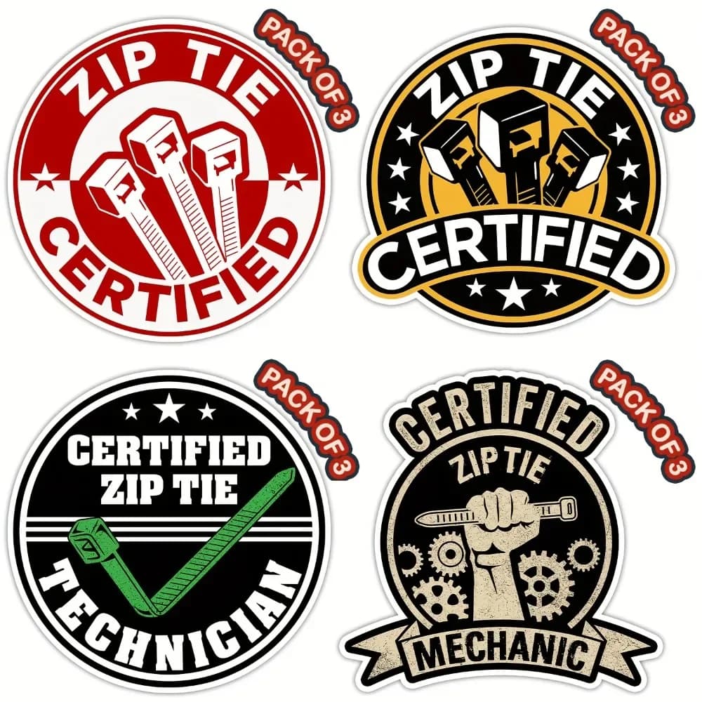 Zip Tie Certified Funny Mechanic Electrician Waterproof Vinyl Stickers Racing Decals Motorcycle Helmet Car Truck SUV Mod Gifts