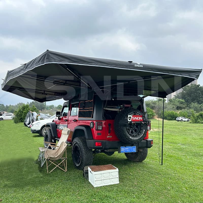 Tenda da Auto 360 Gradi, 2,5M Glamping 270 Gradi Extra Large per Auto da 2m, Tenda Laterale con Tetto Rigido e Luce per Campeggio