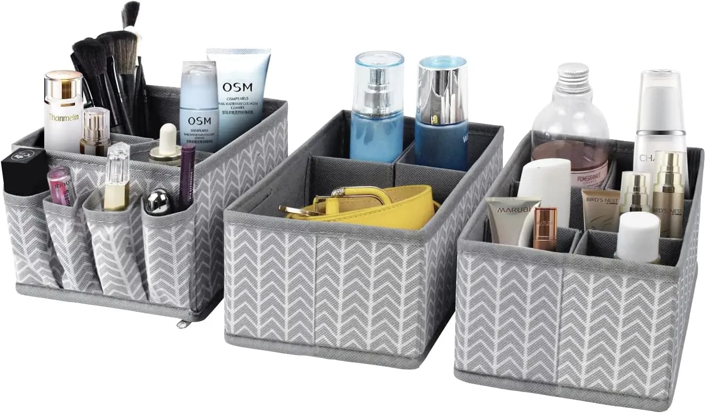 Set di 3 Organizzatori per Trucchi Regolabili, Scatola Multifunzione per Pennelli, Cosmetici e Cassetti