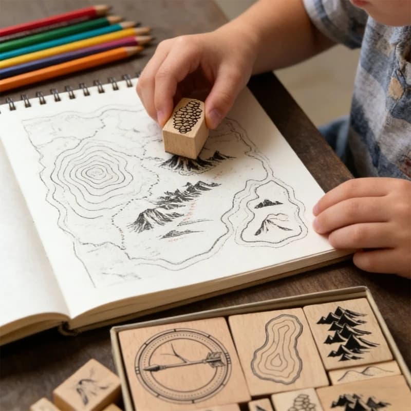 16Pcs Map Making Stamp Set Wooden Rubber Stamp for Map Making Travel Journaling Card Making Scrapbooking Decoration 15UB