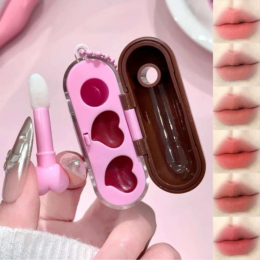 Set di Due Lucidalabbra Effetto Velluto e Opaco, Lunga Durata, con Ciondolo Specchio, Rossetto Opaco