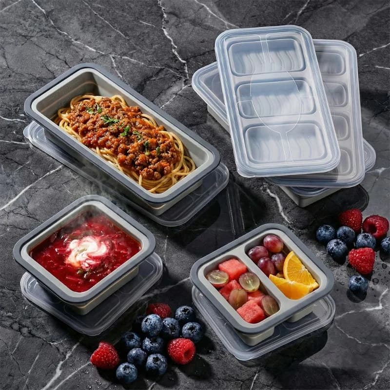 Vassoio per Congelatore in Silicone con Coperchio, Stampi per Cubetti di Ghiaccio in Silicone per Cubetti di Zuppa, Contenitori per Preparazione Pasti - Adatto al Forno e alla Lavastoviglie