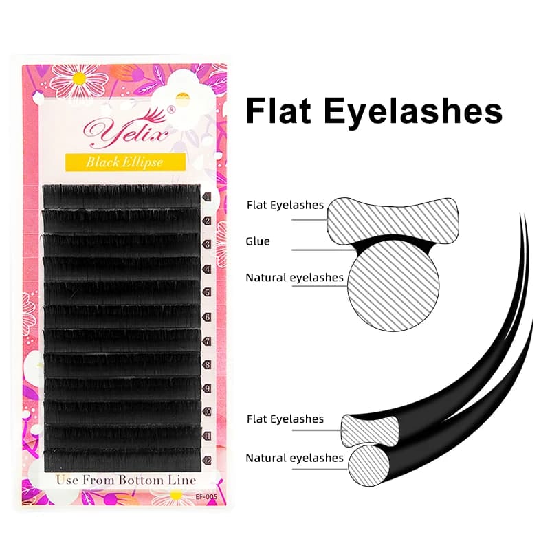 Flat ellipse eyelashes Yelix Eyelashes with split ends 0.15 mm 0.20 mm Black fake eyelashes Super soft natural eyelashes