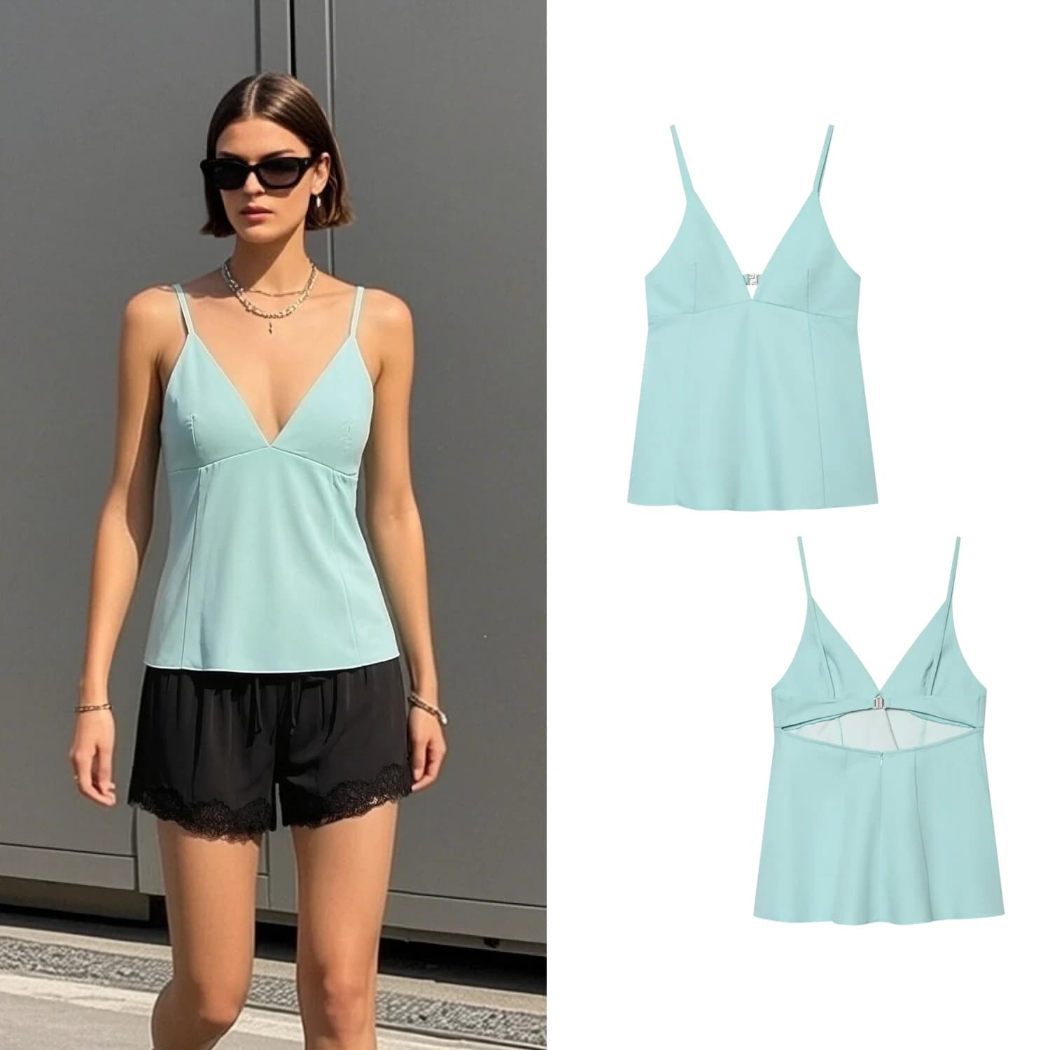 Women's Fashion Sexy Camisoles Tops Summer Female Elegant V-Neck Sleeveless A-Line Skirt HemTops Lady Chic Backless Halter Tops