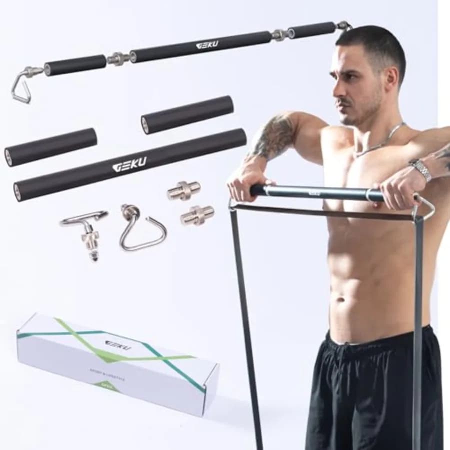 Resistance Band Bar, Length-Adjustable Detachable Heavy Duty Workout Bar for Resistance Band Training, Core Muscle Training, Ho