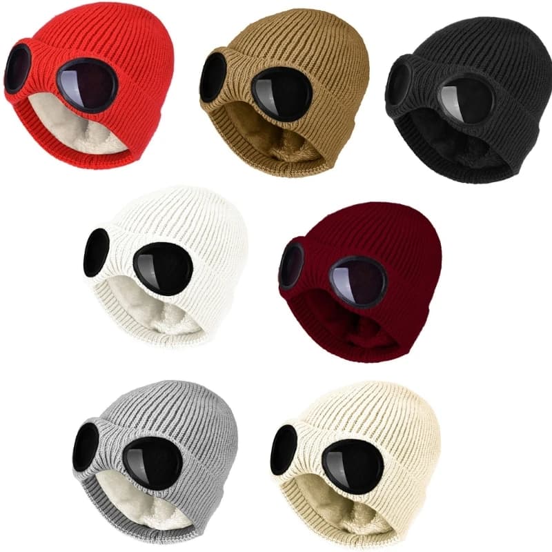 Cappello da sci con occhiali Berretto da sci Berretto divertente Berretto all'uncinetto Cappello a cuffia lavorato a maglia Cappello da festa Cappello a cuffia Skulli