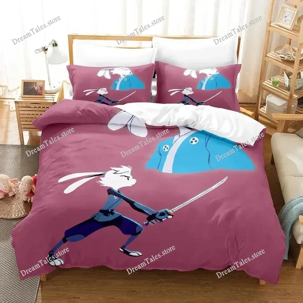 Anime Samurai Rabbit Bedding Set Boys Girls Twin Queen Size Duvet Cover Pillowcase Bed Kids Adult Fashion Home Textileextile029