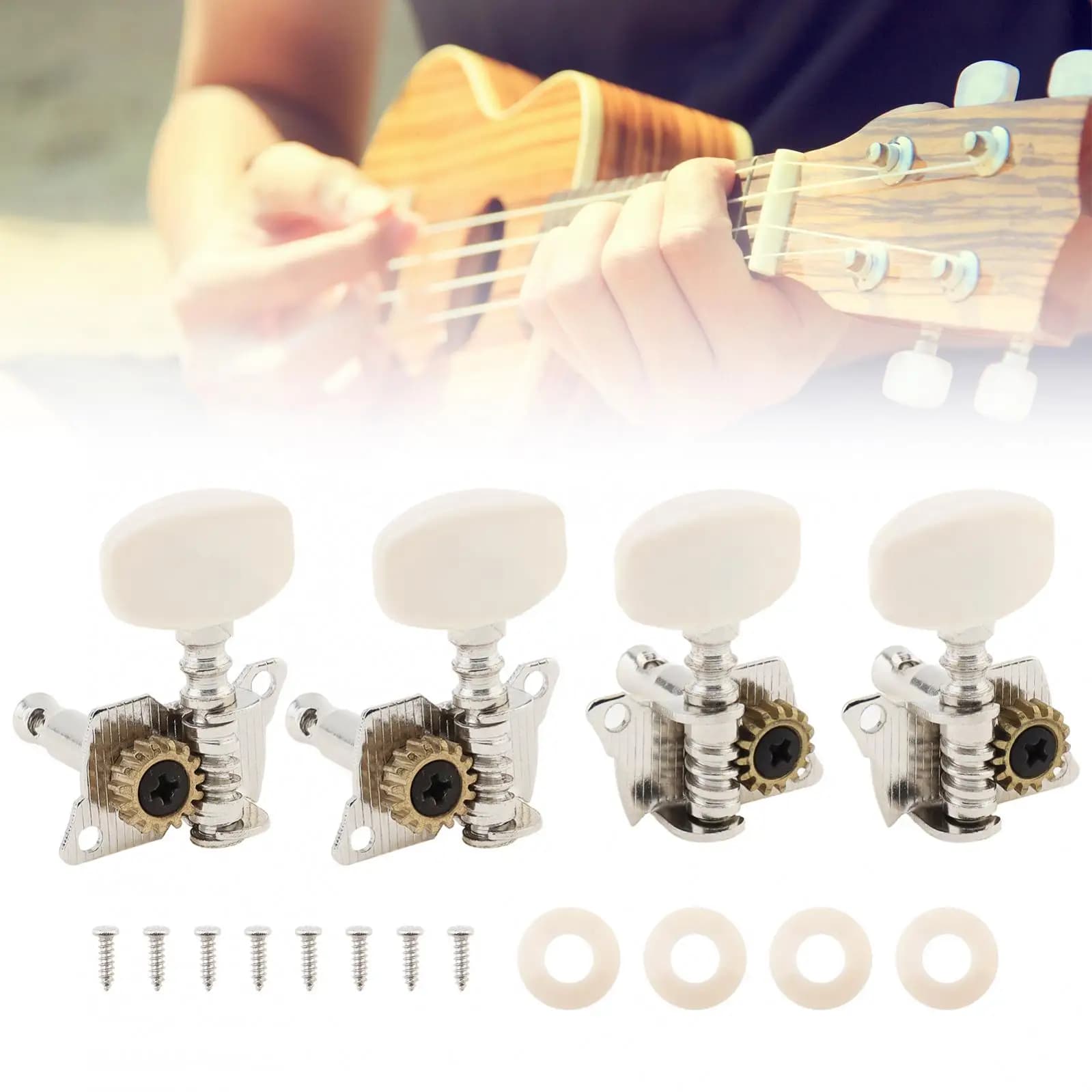 4 piroli per ukulele in acciaio 2R e 2L per ukulele da 21 / 23 / 26 pollici, accordatori per teste di macchine bianche fai da te per ukulele