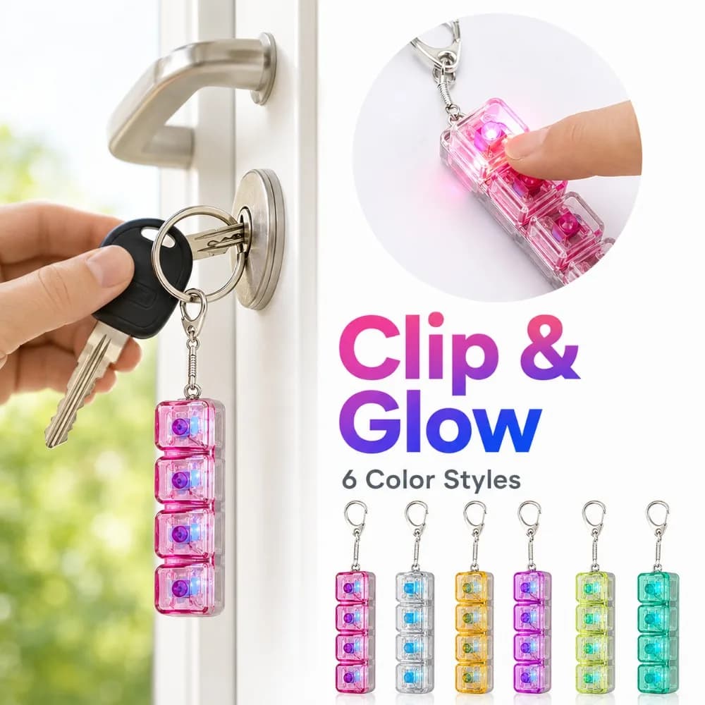 Tester per assi di tastiere meccaniche a 4 tasti, portachiavi LED, clicker, antistress, ciondolo per decorazione scrivania e casa