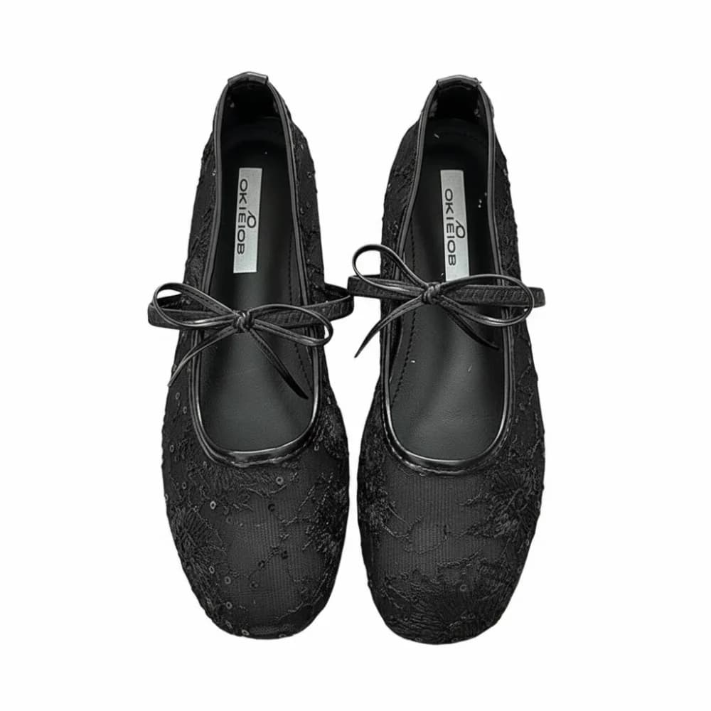 1 paio di eleganti scarpe Mary Jane in pizzo con design slip-on, suola morbida, traspiranti, comode da indossare, con nodo a farfalla, per donna