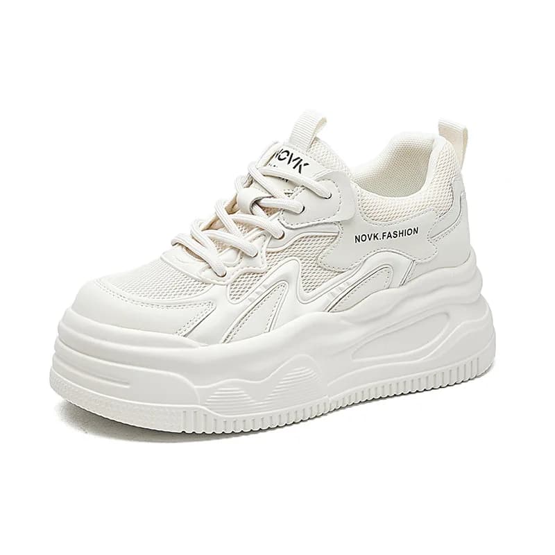 Scarpe da ginnastica vulcanizzate da donna casual da donna in vera pelle bianca da 8,5 cm scarpe da corsa traspiranti Meah Sport con piattaforma da passeggio