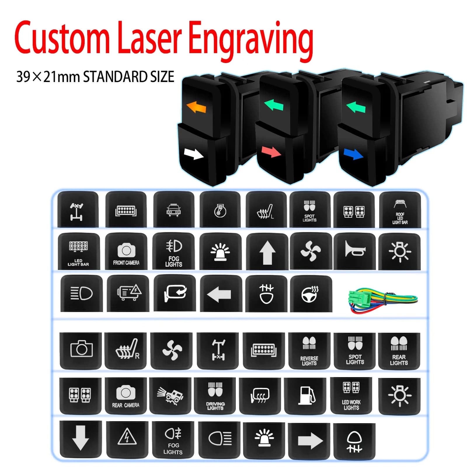 12V custom DIY DIY LED balance switch with laser engraving: choose your color and reason for Toyota Tacoma Hilux Land Cruiser Prado FJ