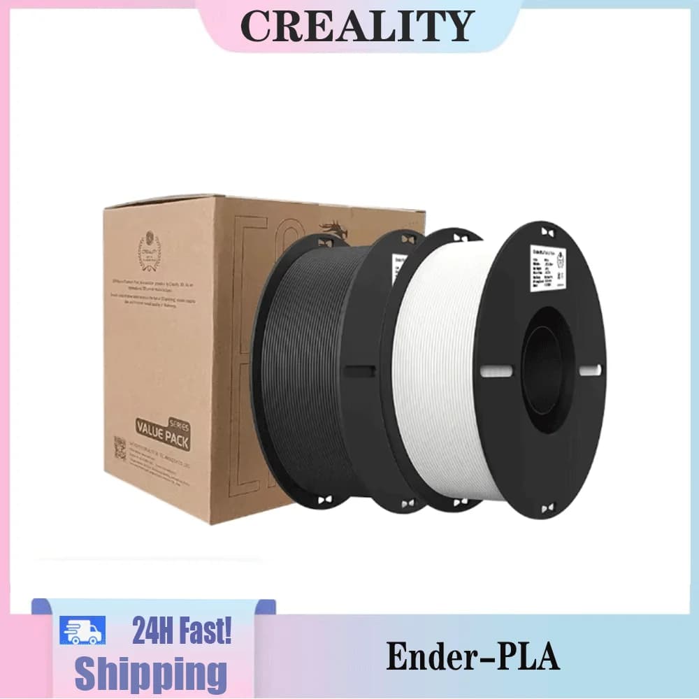 Creality Ender-PLA Value Pack 2KG PLA Filament 1.75mm PLA 3D Printer Filament White and Black 2 Spools Pack Fit Most 3d Printer