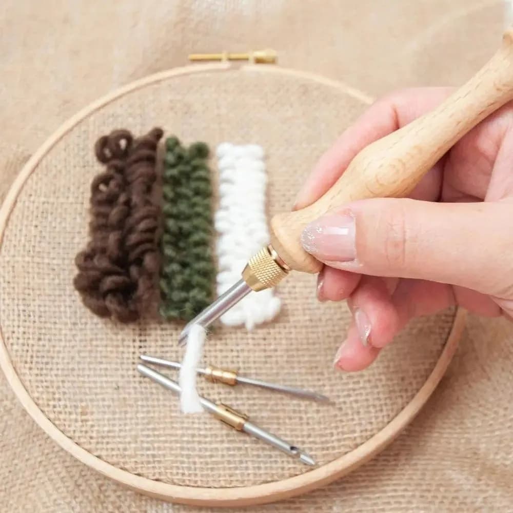 Set di aghi da punzonatura da 2,5 mm/3,5 mm/5 mm con manico in legno, penna per ricamo creativo con testa intercambiabile, kit fai da te per punzonatura e cucito.