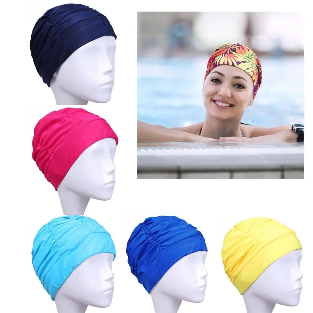 Flowers Printed Ears Pleated Sports Accessories Swimming Cap Pool Bathing Hats Elastic Nylon Turban Long Hair Protect