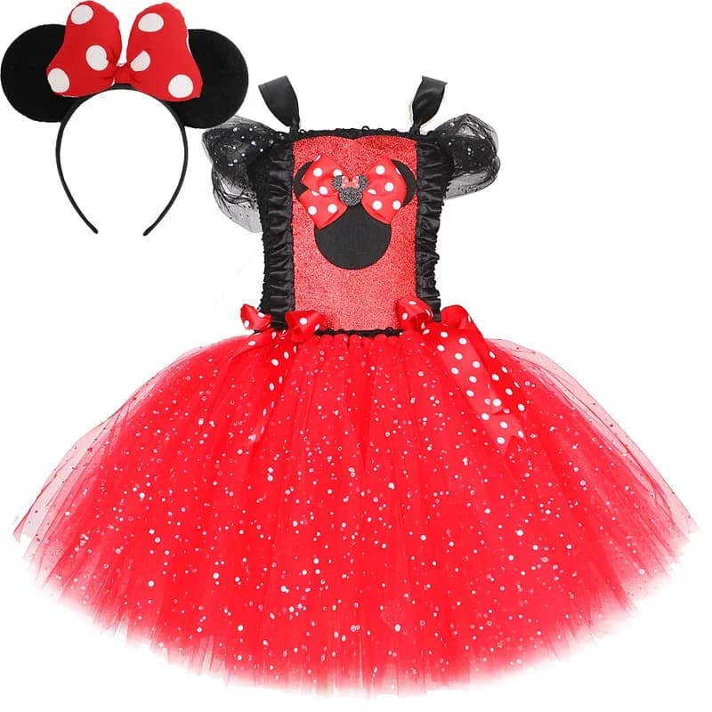 l2025l Nuovo Cosplay Sparkly Red Minnie Abiti da principessa per neonate Natale Costumi di Halloween Bambini Cartoon Mouse Ballet Tut