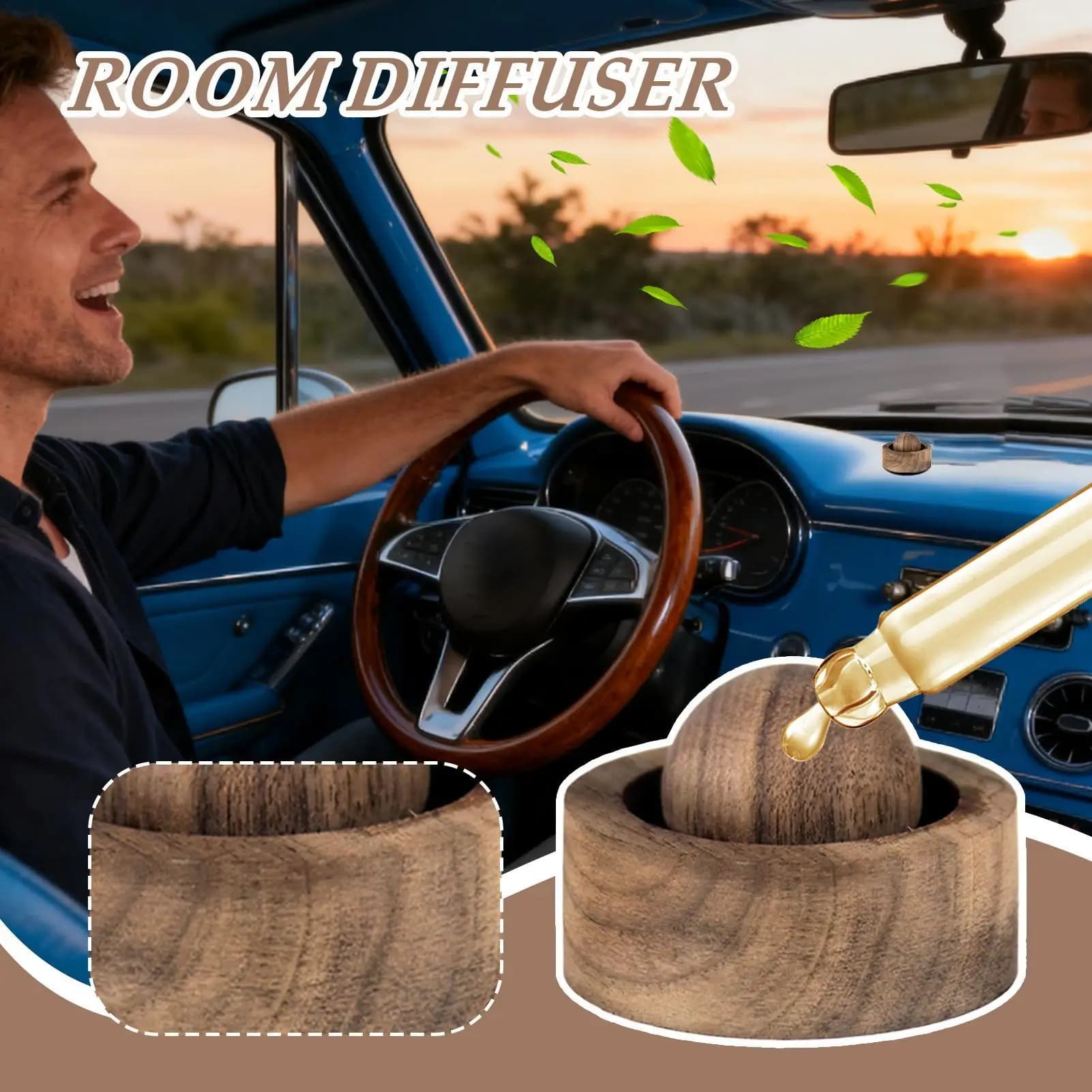 Essential Oil Diffuser in Car Wood, Round Diffuser Set for Aromatherapy for Home, Office, Bedroom and Car