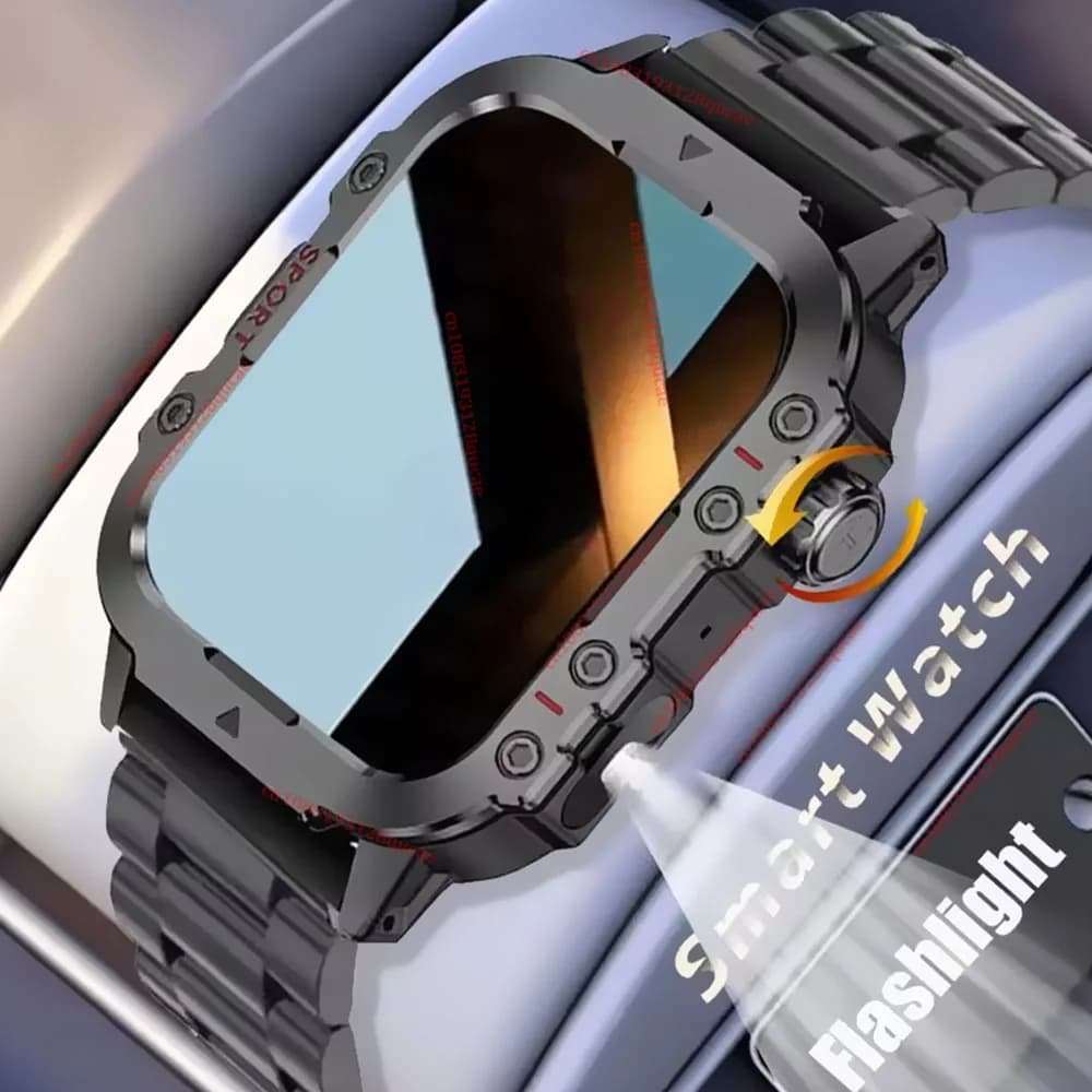 Nuovi Arrivi: Smartwatch da Uomo con Schermo LED da 1,44'', Torcia, Chiamate Bluetooth, Monitoraggio della Salute, Orologio Sportivo Hw12