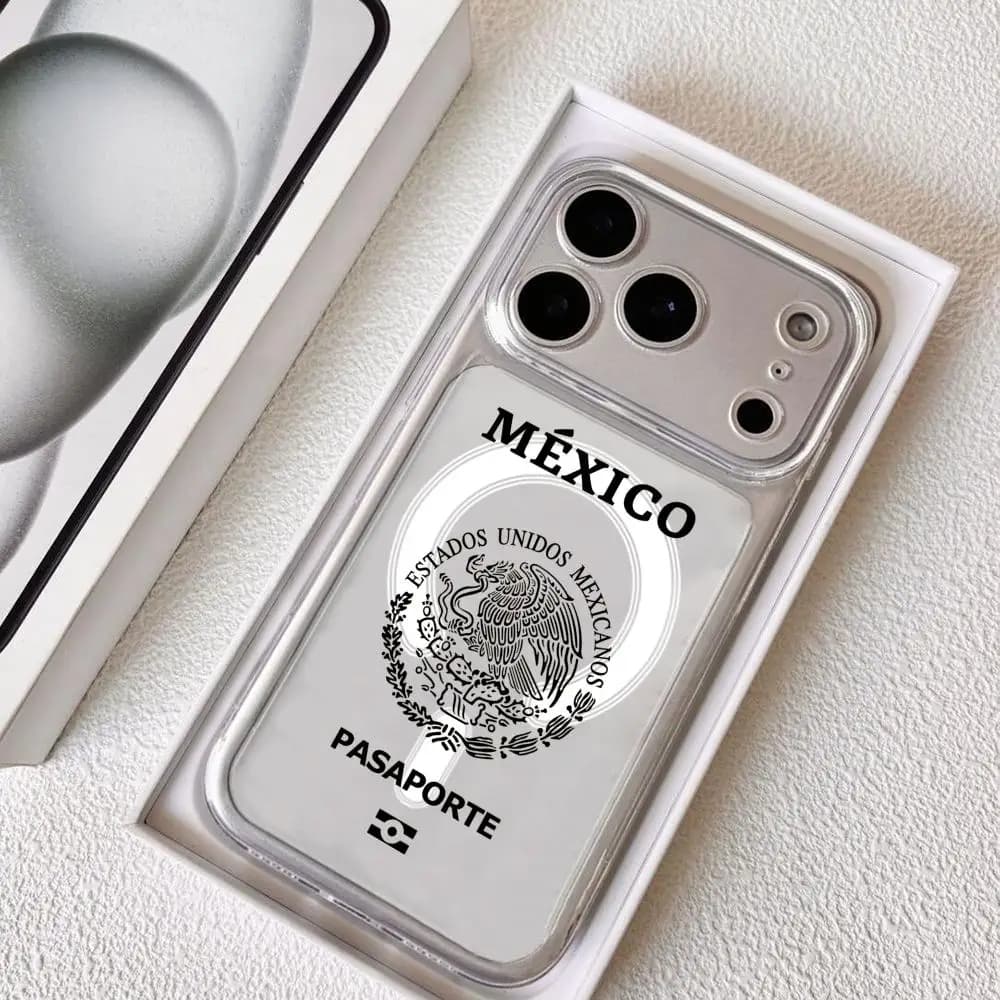 Mexico Passport Phone Case for iPhone 17 16 15 14 13 12 11 Pro Max Plus Clear Magnetic Shockproof Scratch-Resistant