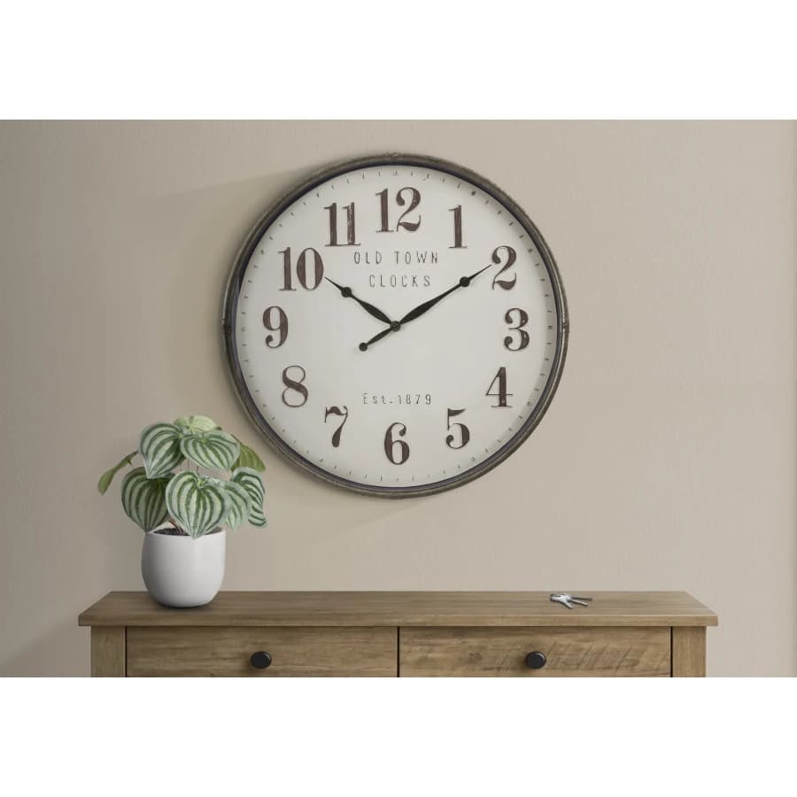 Orologio da parete per soggiorno, in legno marrone, design rotondo oversize da 30 cm, con numeri facili da leggere e movimento al quarzo silenzioso