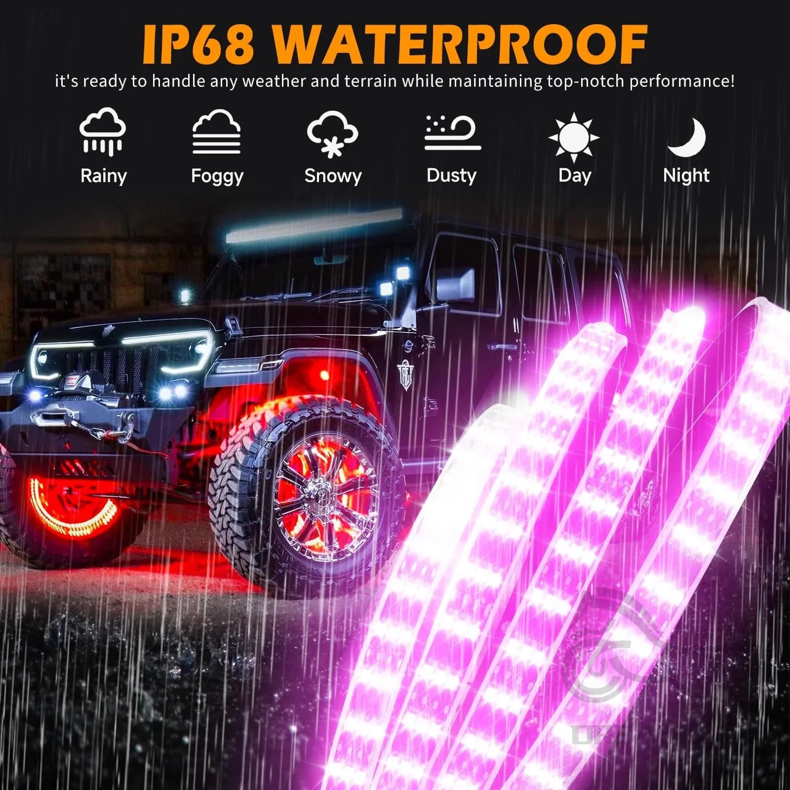 Kit 4 RGB LED Lights for Auto, Waterproof, with APP/Telecom Control, Colorful Neon Light Strip for Auto Wheels