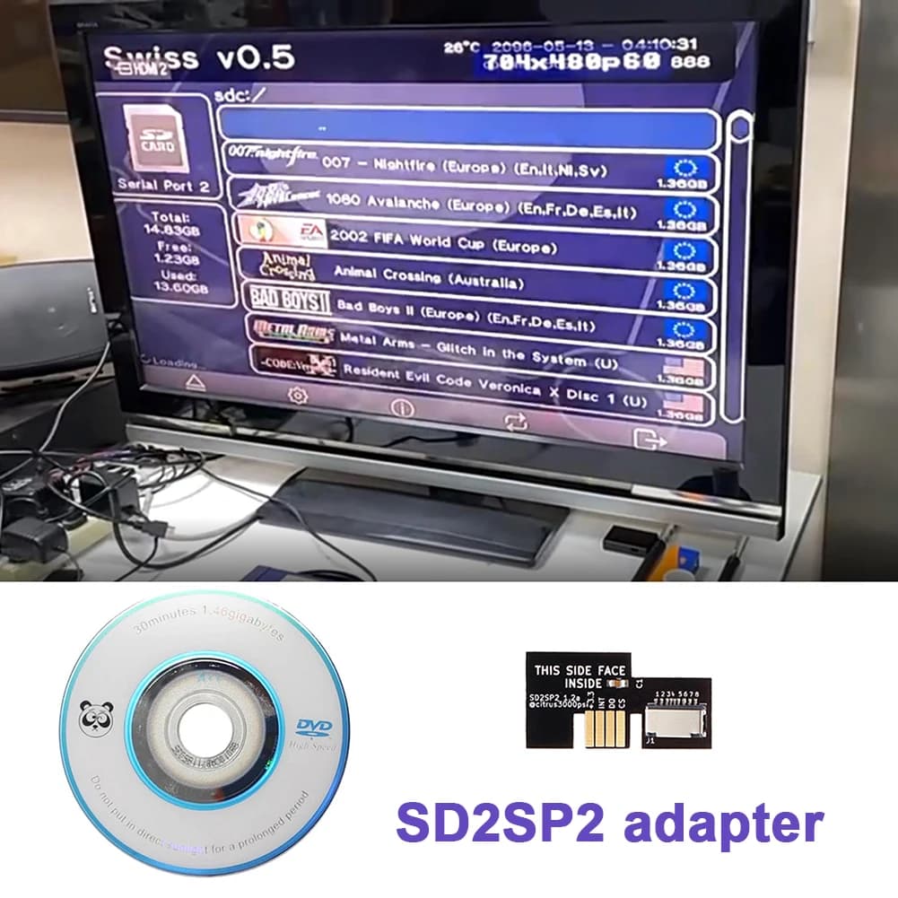 Adattatore SD2SP2 Lettore di schede TF per Nintendo Gamecube + Boot Disc Mini DVD