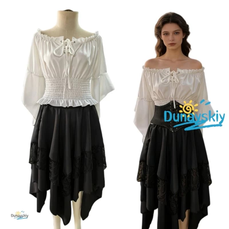 Medieval Cosplay 2026 Style Pirate Queen Outfit for Halloween: Irregular Corset Ruffled Long Dress Perfect for Navigator