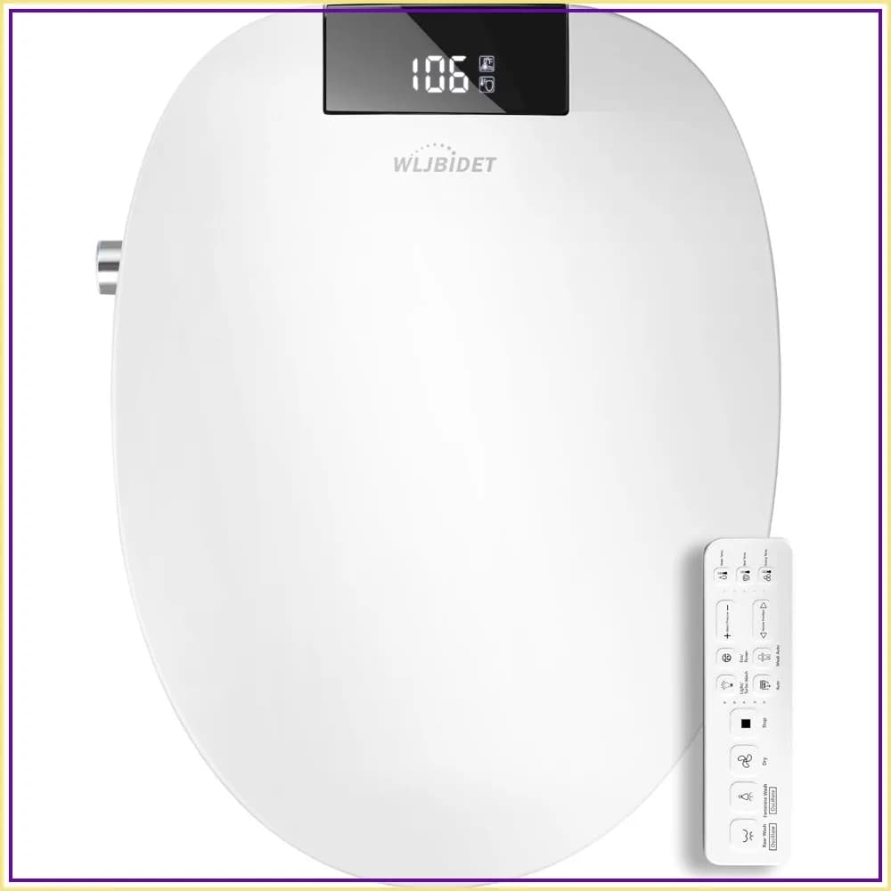 Heated Bidet Toilet Seat with Remote, Warm Water & Air Drying, Night Light, Slow Close, Elongated