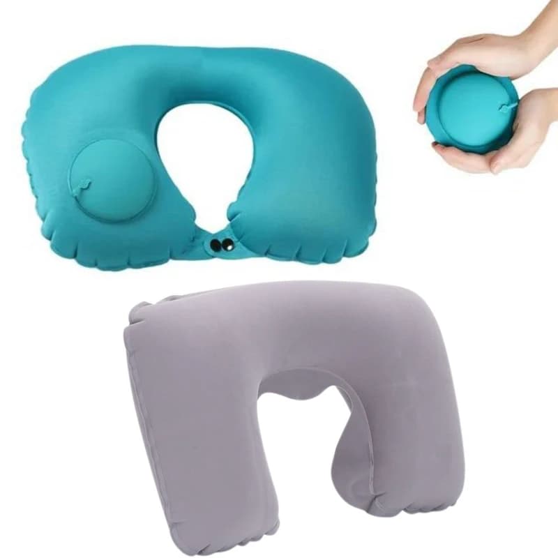 Cuscino Gonfiabile a Pressione per Rilassare il Collo, Cuscino da Viaggio a U Pieghevole e Portatile con Dispositivo Anti-perdita, Modello Standard a U