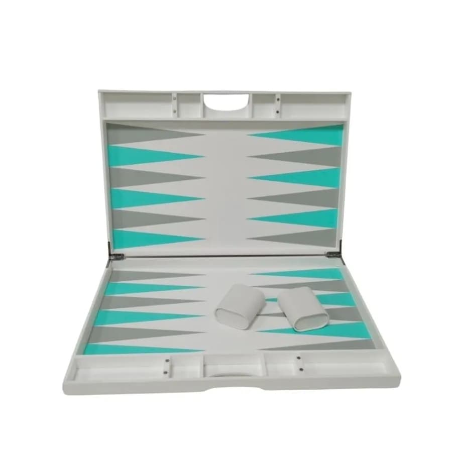 Set di Backgammon Premium con Tavola in Lucite Bianco Solido e Pedine e Dadi Abbinati Aqua Points + Chiusura Magnetica - Grande 18 Bianco