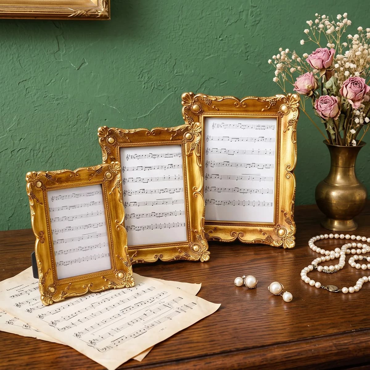 1Pc, French Baroque Antique Gilded And Engraved Picture Frame, Tabletop Picture Frame, French Court Style Tabletop Photo Frame