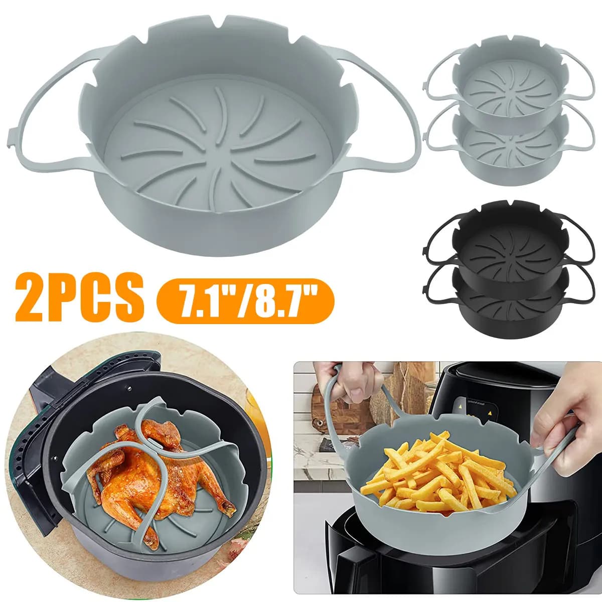 2 pz friggitrice ad aria cestello in Silicone stampo in Silicone Airfryer forno teglia Pizza pollo fritto cestino riutilizzabile Pan Liner accessori