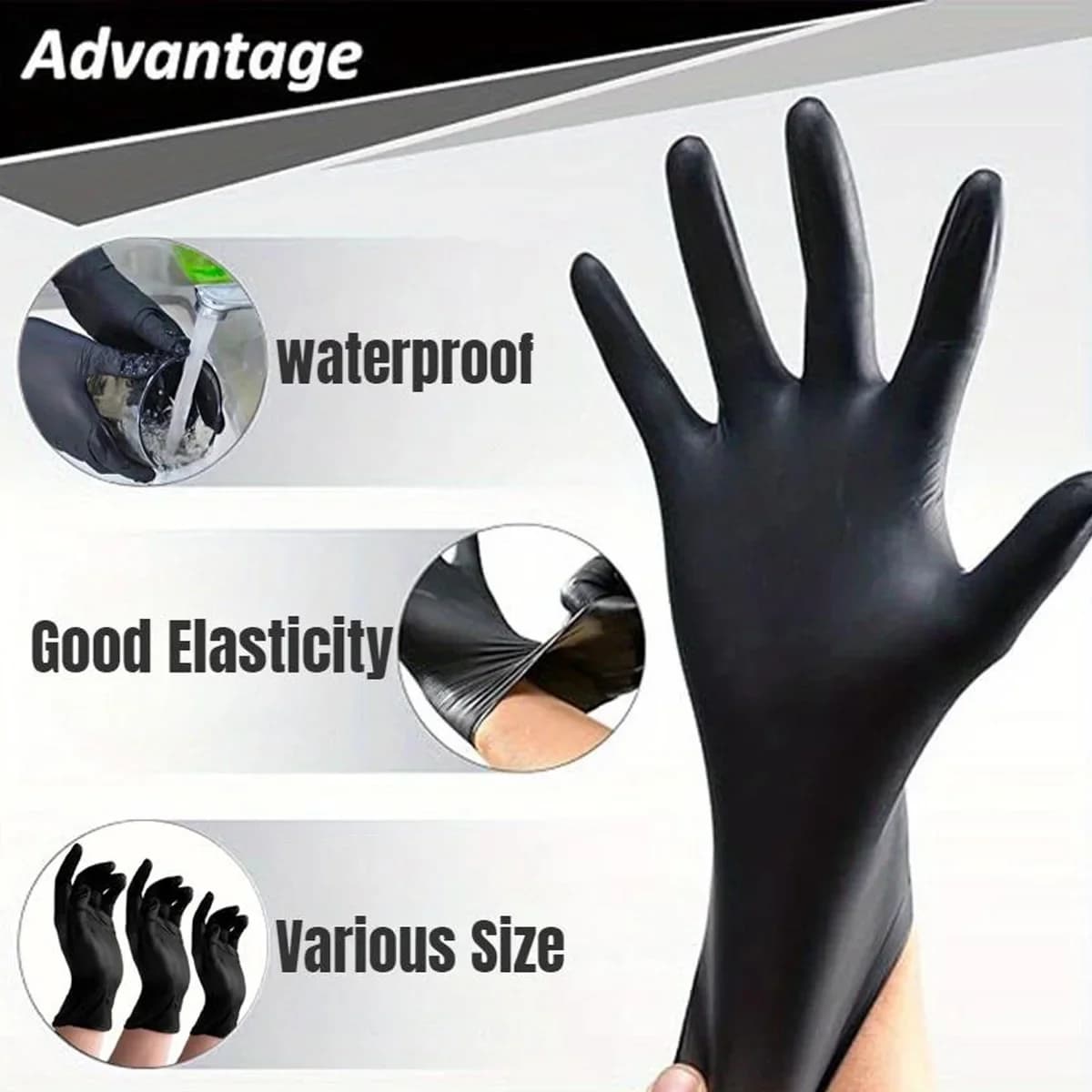 Guanti Monouso in Nitrile Neri Senza Lattice PVC Antistatici per Giardinaggio, Cura degli Animali, Tatuaggi, Lavoro, Resistenti all'Olio, Guanti Multiuso