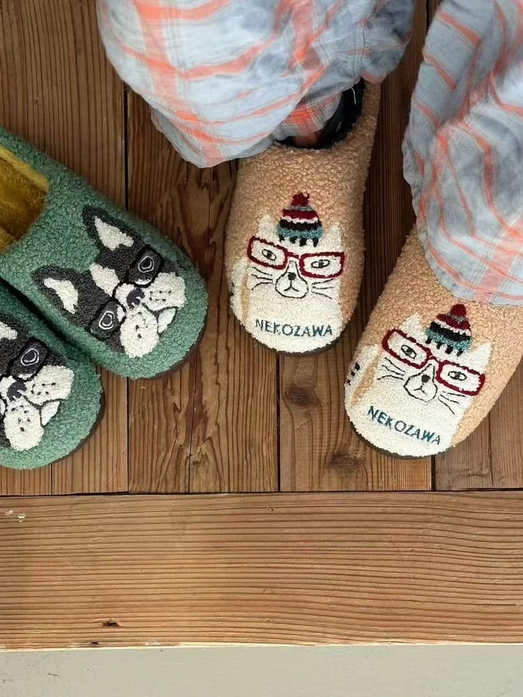 Pantofole da casa in cotone ricamate floreali Maanw Kusuguru, calde e antiscivolo, da donna, comode in cotone