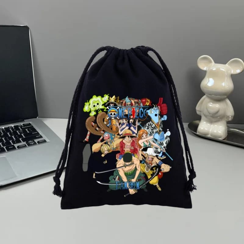 Zaino con coulisse One Piece Anime, stampa Luffy Roronoa Zoro Candy, borsa da palestra in tela, borsa da viaggio per studenti, regalo di compleanno