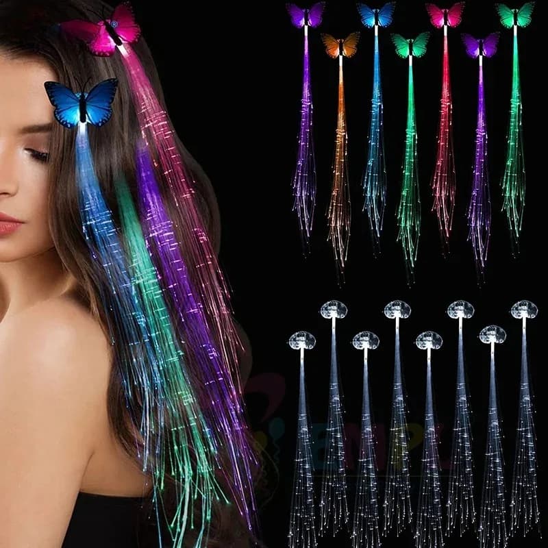 1-10 Pezzi LED Luminosi per Trecce Capelli, Corda Luminosa al Neon che si Illumina al Buio per Decorazioni Halloween, Natale, Feste, Accessori Rave