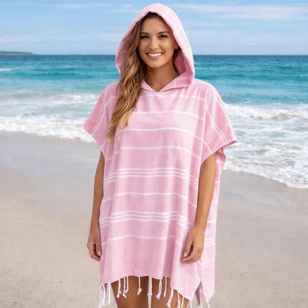 Accappatoio da Spiaggia con Cappuccio Anti-Sabbia, Morbido in Cotone, a Righe e Patchwork, Ideale per Viaggi e Immersioni