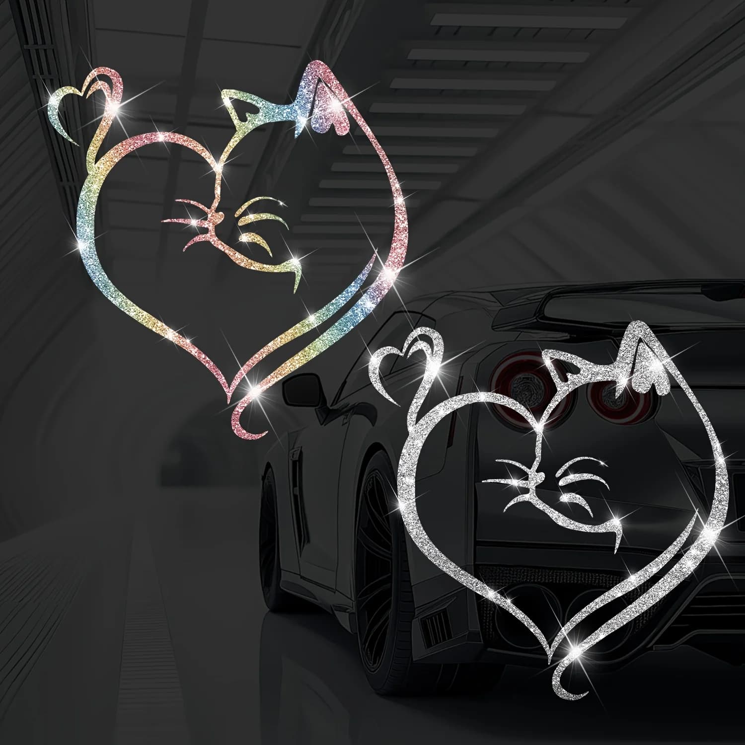 1PC imitation diamond cat glitter heart stickers for car waterproof durable fuel tank window bumper decoration vinyl decals