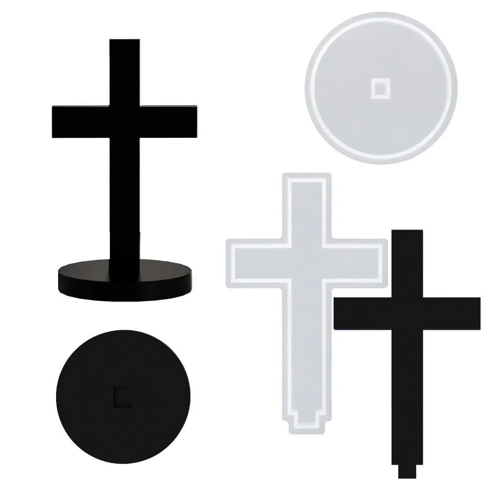 New Cross-Shaped Resin Casting Molds Standing Cross Durable Cross Molds With Base Silicone Molds Halloween Candle
