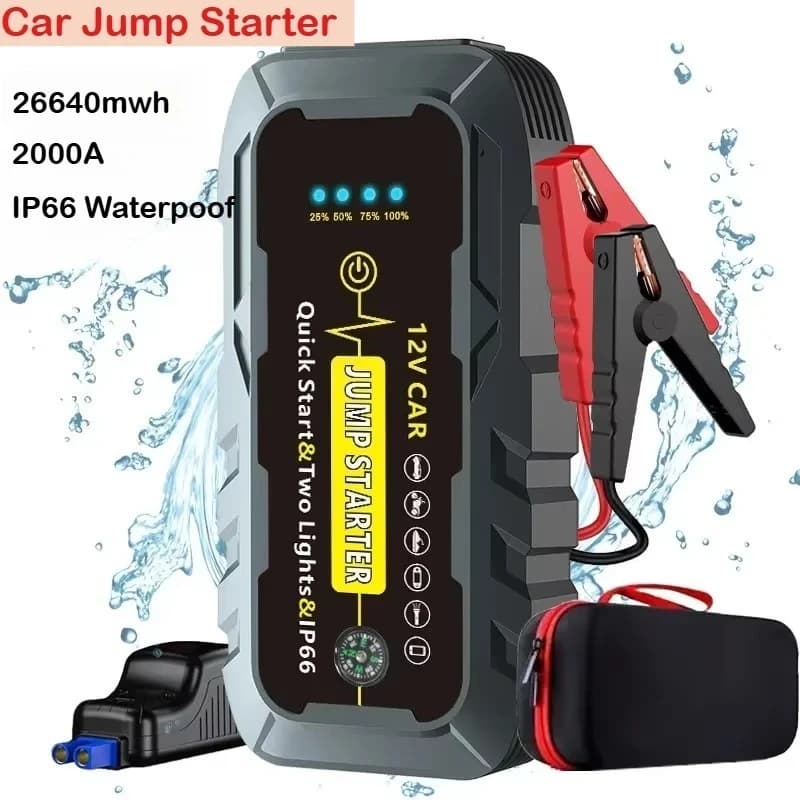 Avviatore d'Emergenza per Auto 26640mwh 2000A di Picco, Torcia di Emergenza 12V, Power Bank Portatile per Veicoli a Benzina e Diesel
