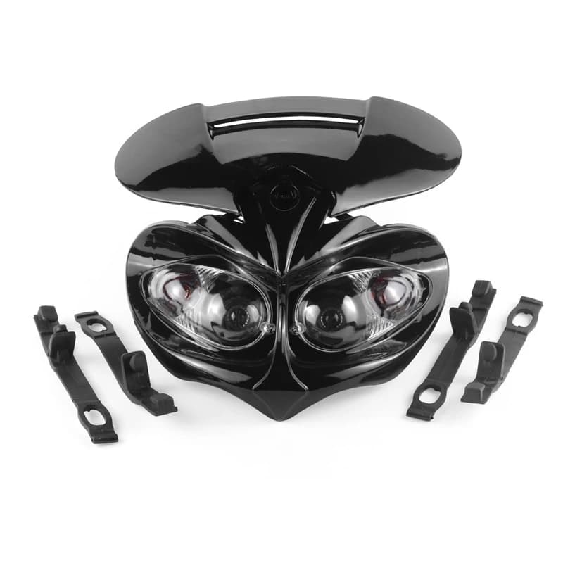 Faro da corsa per moto Lampada a doppia testa Luce carenatura a LED per Dirt Pit Bike ATV Fascio Hi Lo Faro universale per moto a 4 occhi