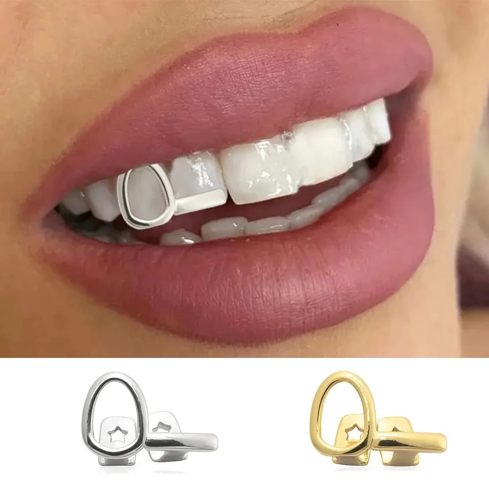 Grillz Hip Hop con barra orizzontale singola, dentiere finte lucide punk per uomo e donna, gioielli per il corpo