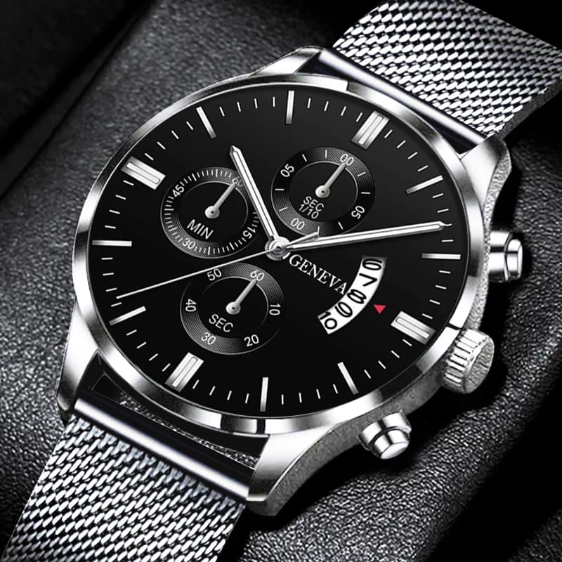 2022 Mens Fashion Business Calendar men's watches Luxury Stainless Steel Mesh Belt quartz analog wristwatch relogio masculine