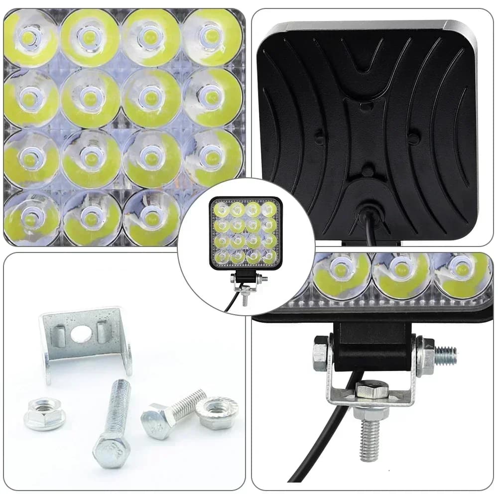 1PCS 12V Waterproof Led Work Light Bar Square Spotlight 48W Work Light Headlight For Truck Off Road Night Driving Light For SUV